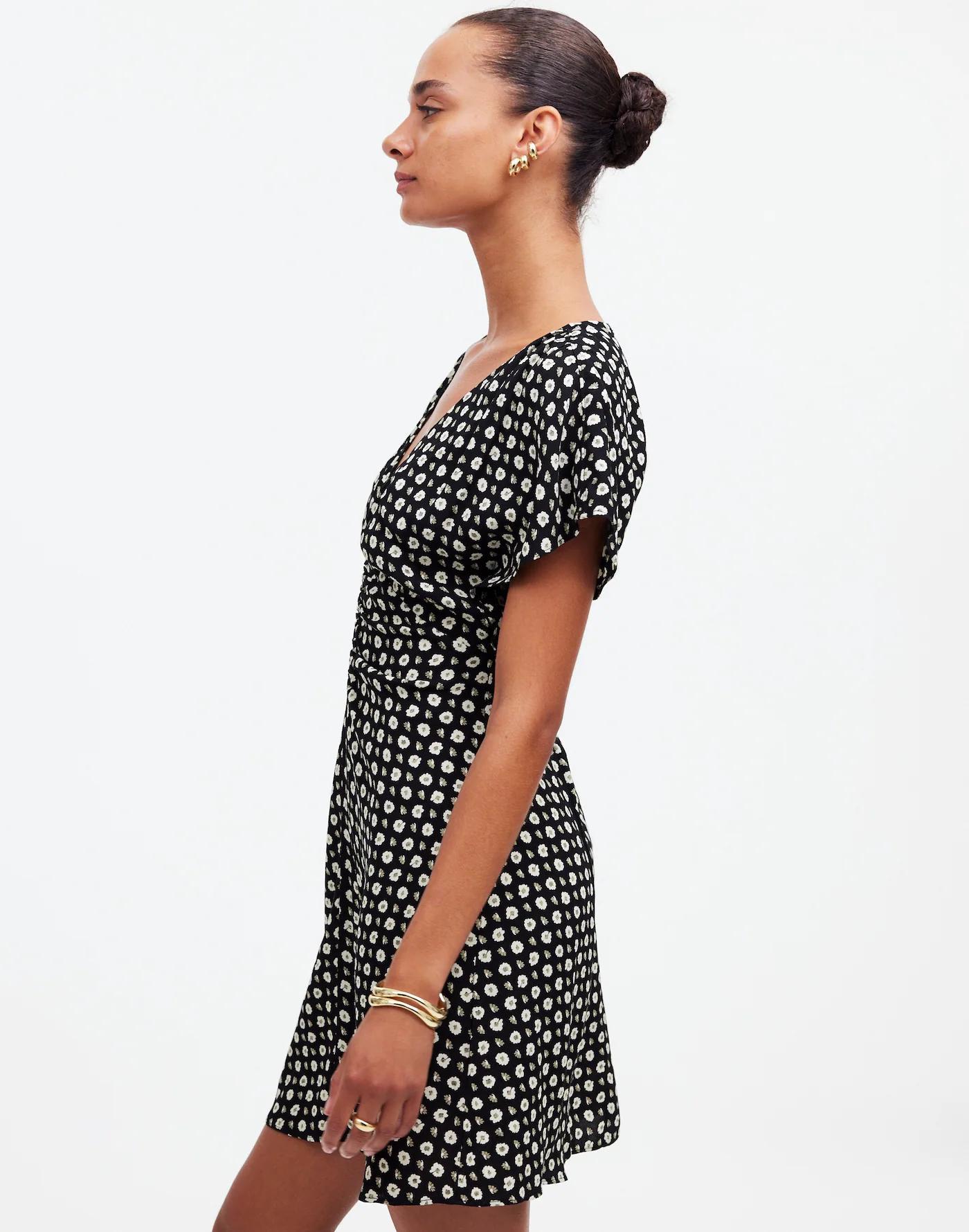 Ruched V-Neck Mini Dress in Floral Product Image