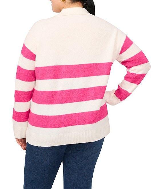 Vince Camuto Plus Size Knit Stripe Print V-Neck Long Sleeve Sweater Product Image