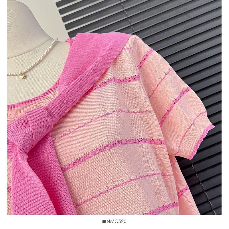 Inset-Shawl Striped Midi T-Shirt Dress Product Image