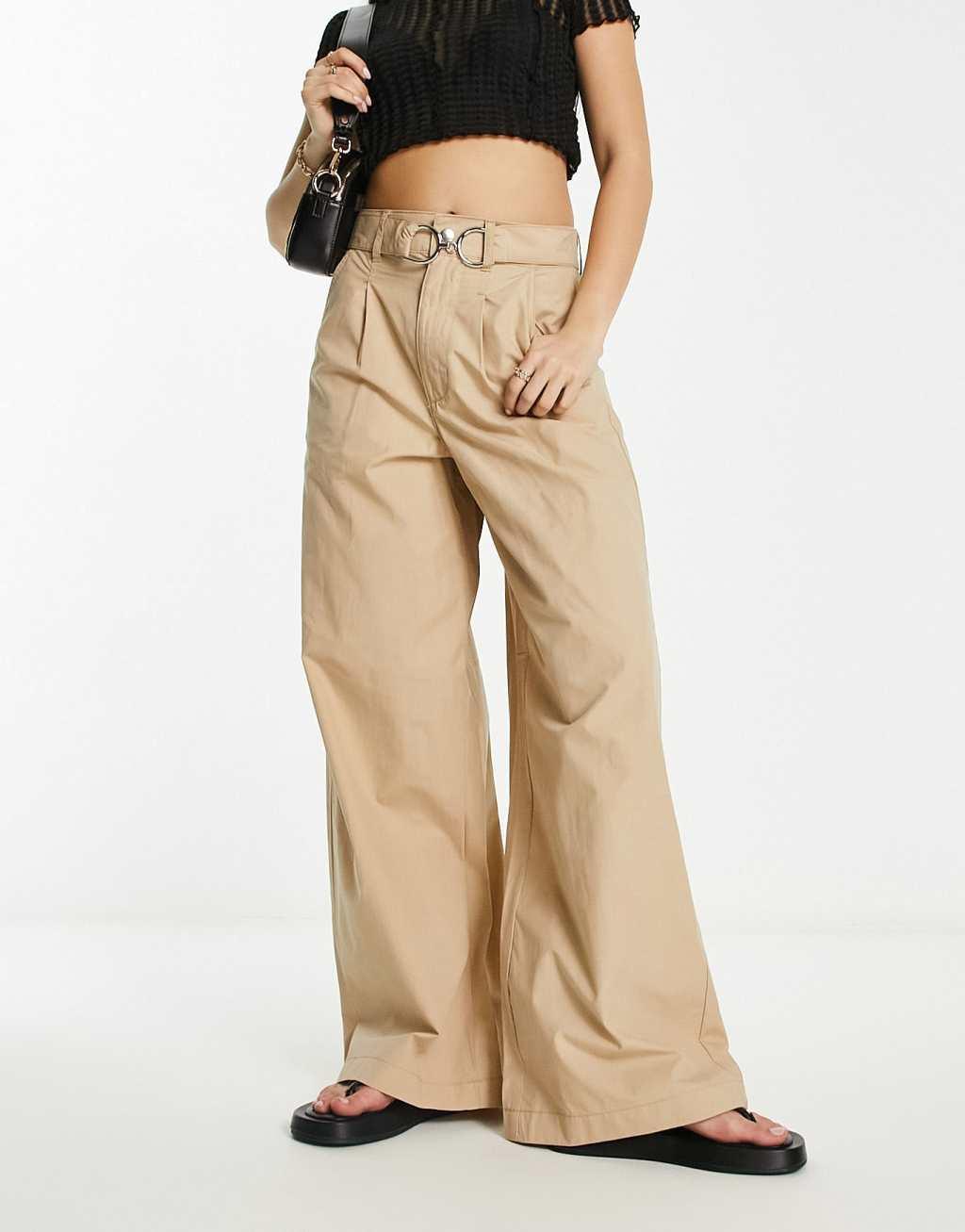 River Island belted wide leg pants with hardware detail Product Image