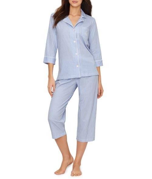 Lauren Ralph Lauren Striped Jersey Notch Collar 34 Sleeve Pajama Set Product Image