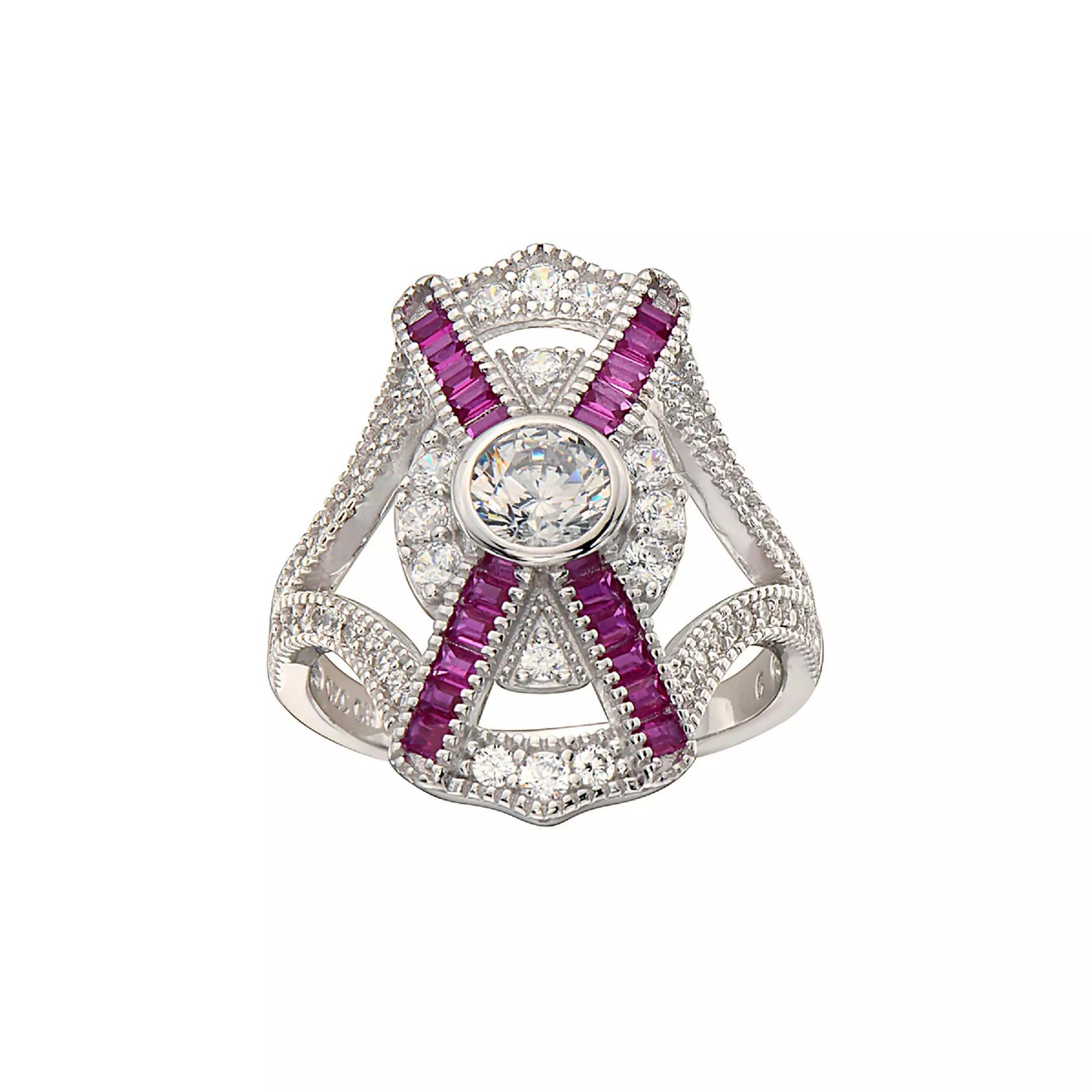 Sterling Silver Cubic Zirconia Baguette Cocktail Ring, Womens Product Image