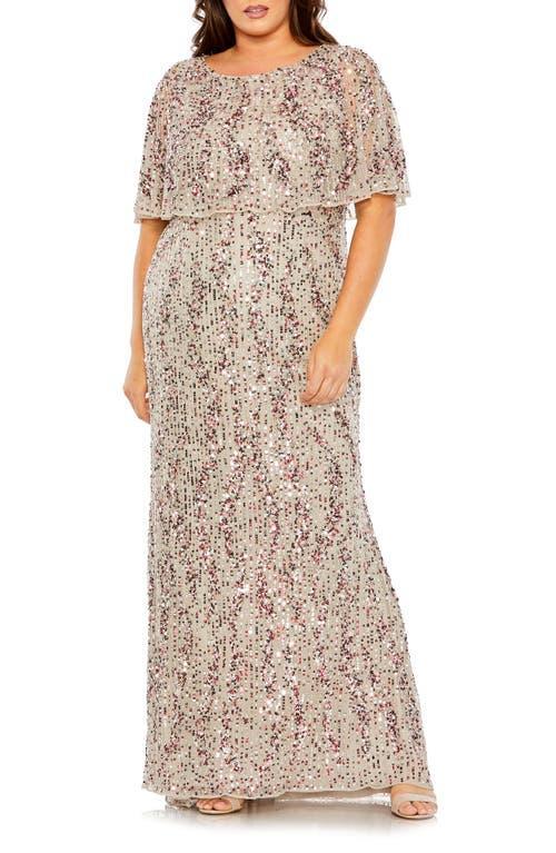 Womens Plus Embellished Cape-Sleeve Column Dress Product Image
