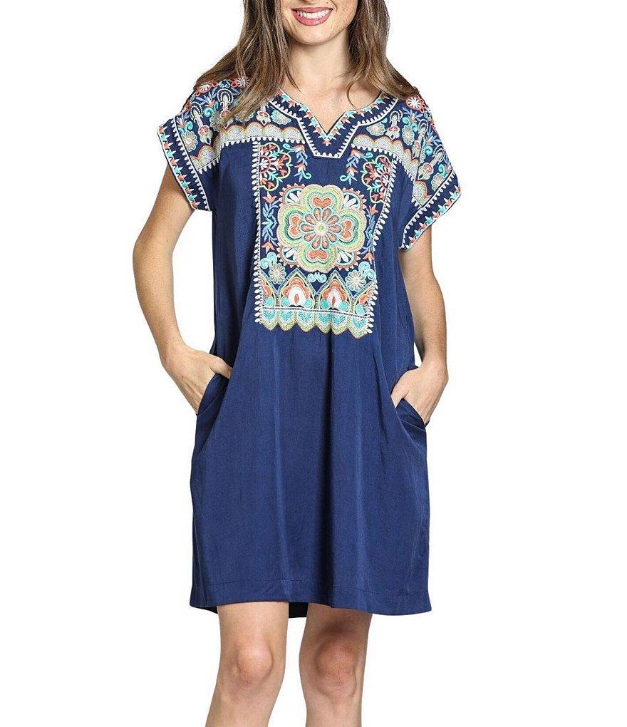 APNY Boho V-Neck Short Sleeve Shift Dress Product Image