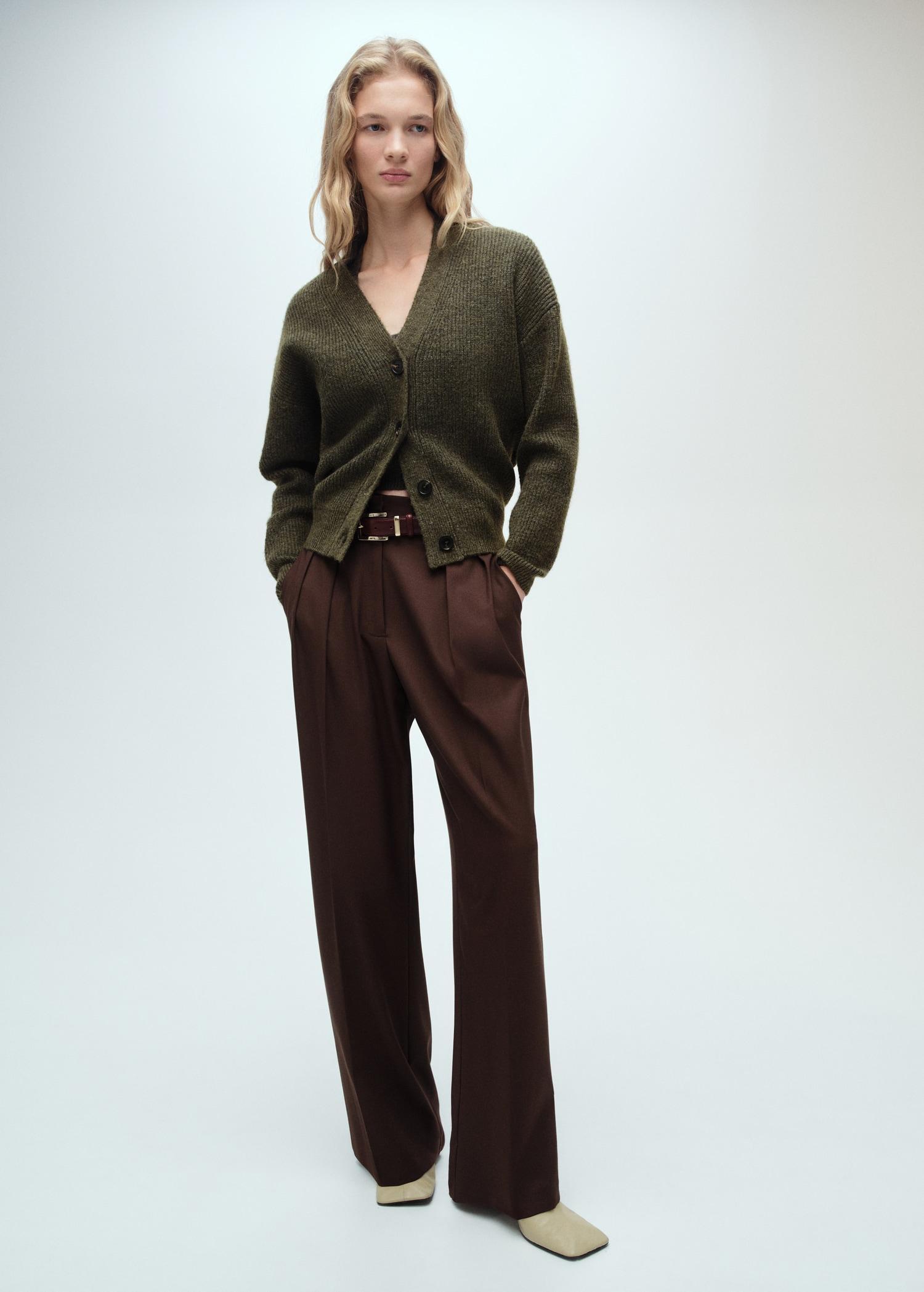 V-neck ribbed cardigan - Women | MANGO USA Product Image