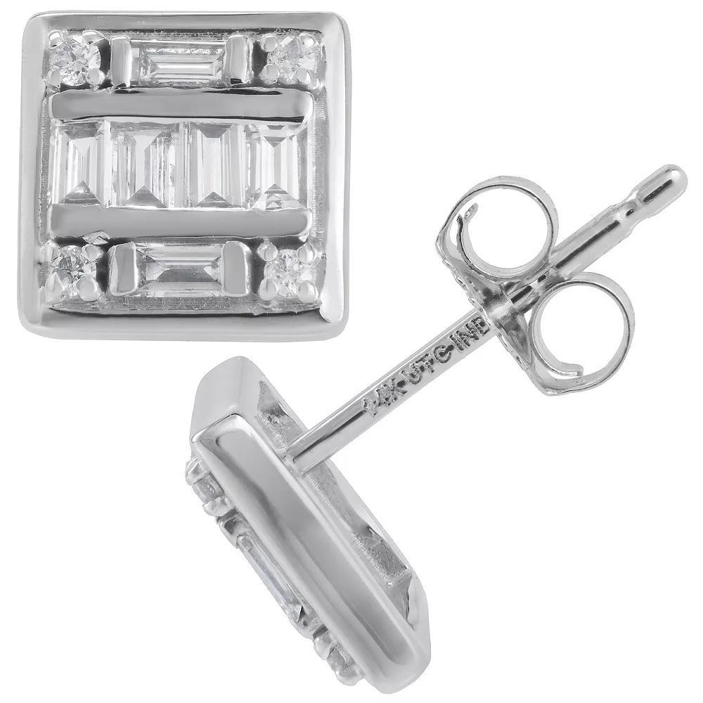 Luxle 14k White Gold 1/3 Carat T.W. Diamond Square Stud Earrings, Women's Product Image