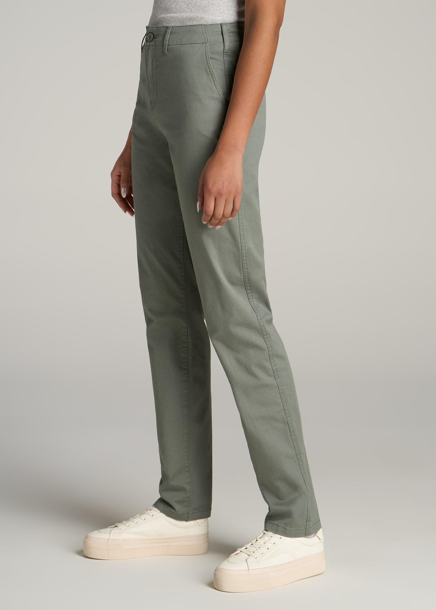 High Rise Tapered Chino Pants for Tall Women in Wreath Green Product Image