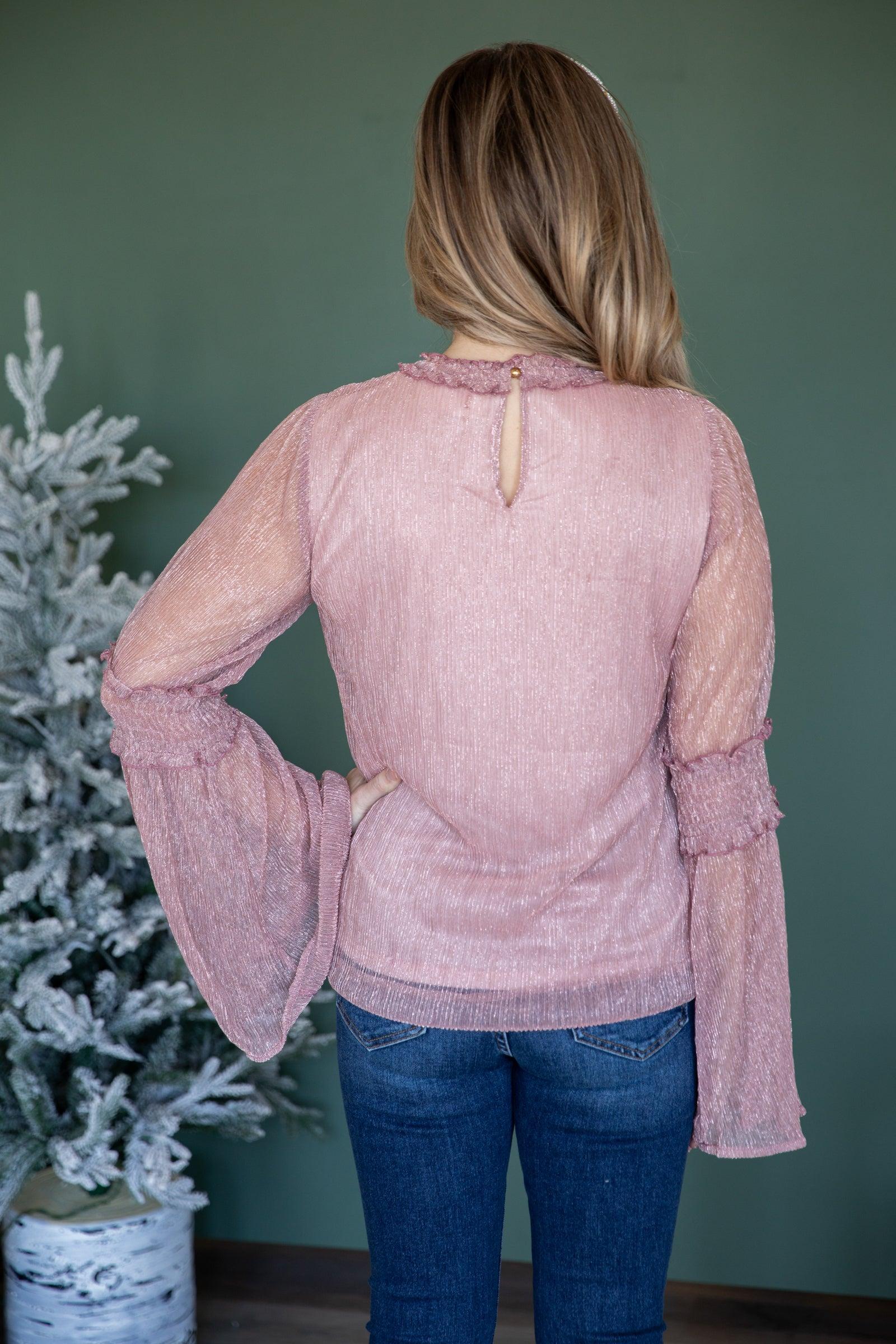 Dusty Rose Metallic Bell Sleeve Top Product Image