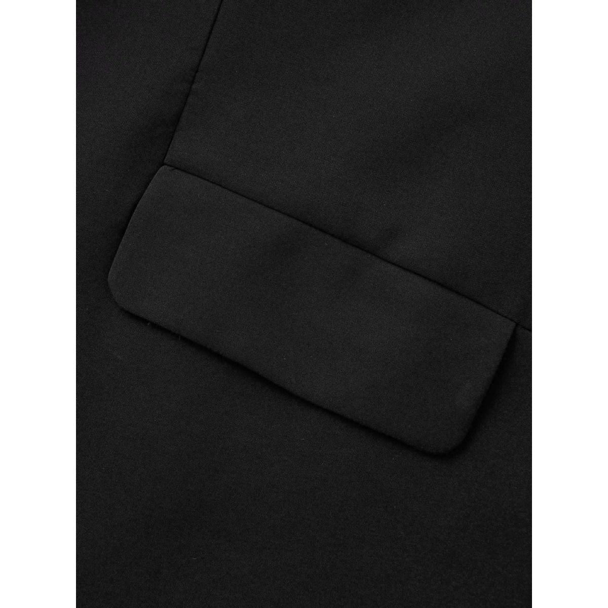 Plus Size Stretch Woven Pocket Slim-Fit Blazer Black Women Work Button Sleeve Extra Long Sleeve Suit Collar 22-24/3X Open pocket with flap At the Office Blazers BloomChic Product Image