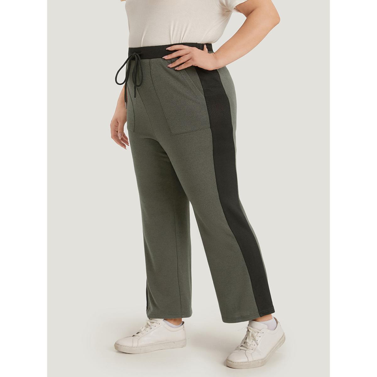 Contrast Pocket Drawstring Bootcut High Rise Sweatpants Multicolor Plus Size Women Casual Dailywear Contrast 26/4X Bloomchic Product Image