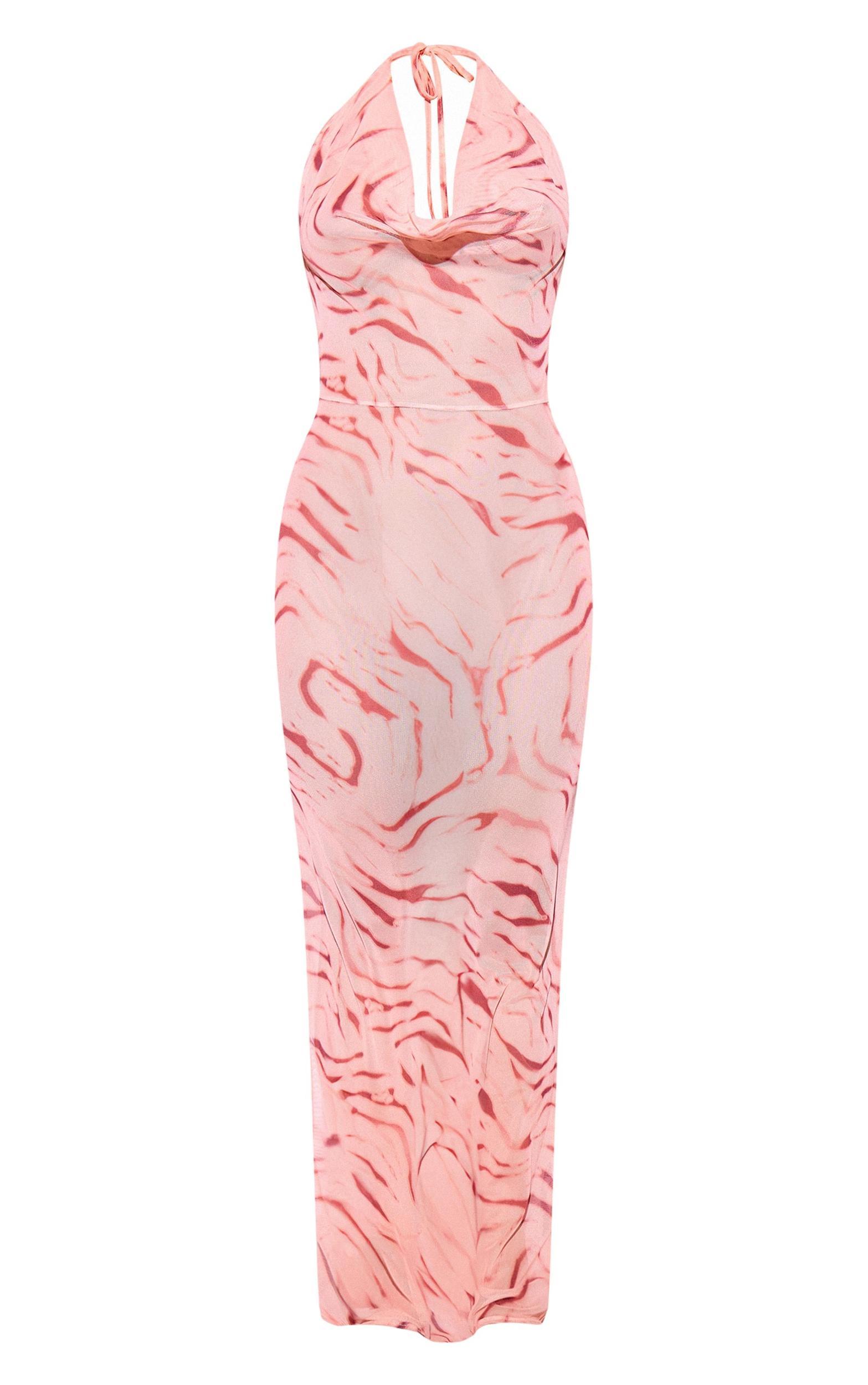 Peach Animal Print Plunge Open Back Beach Dress Product Image