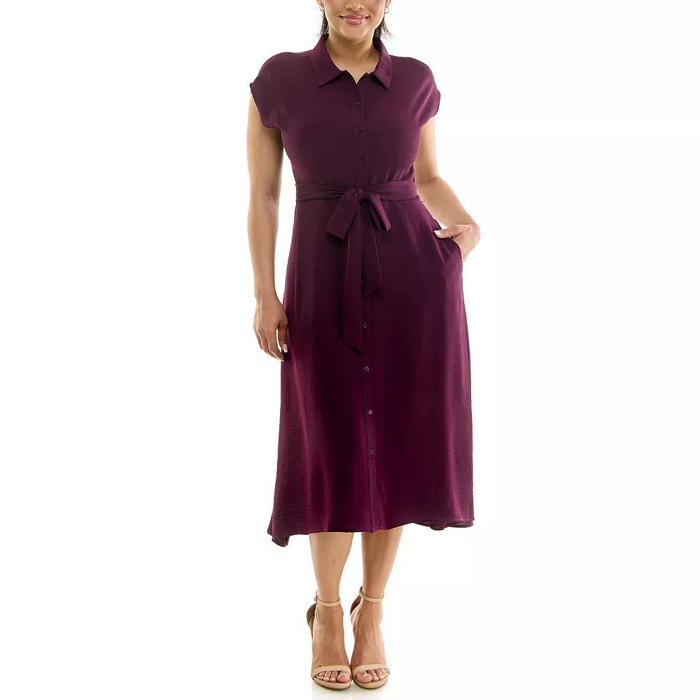 Womens Nina Leonard Cap Sleeve Collard Button Dress Product Image