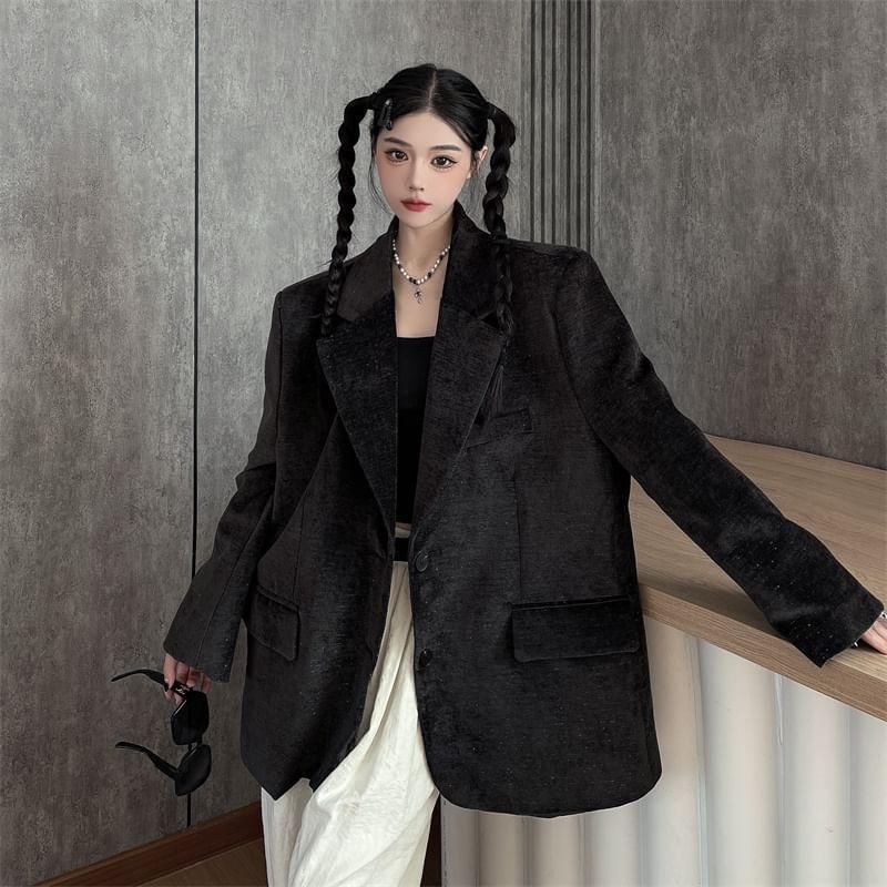 Notch Lapel Glitter Single-Breasted Oversized Velvet Blazer Product Image