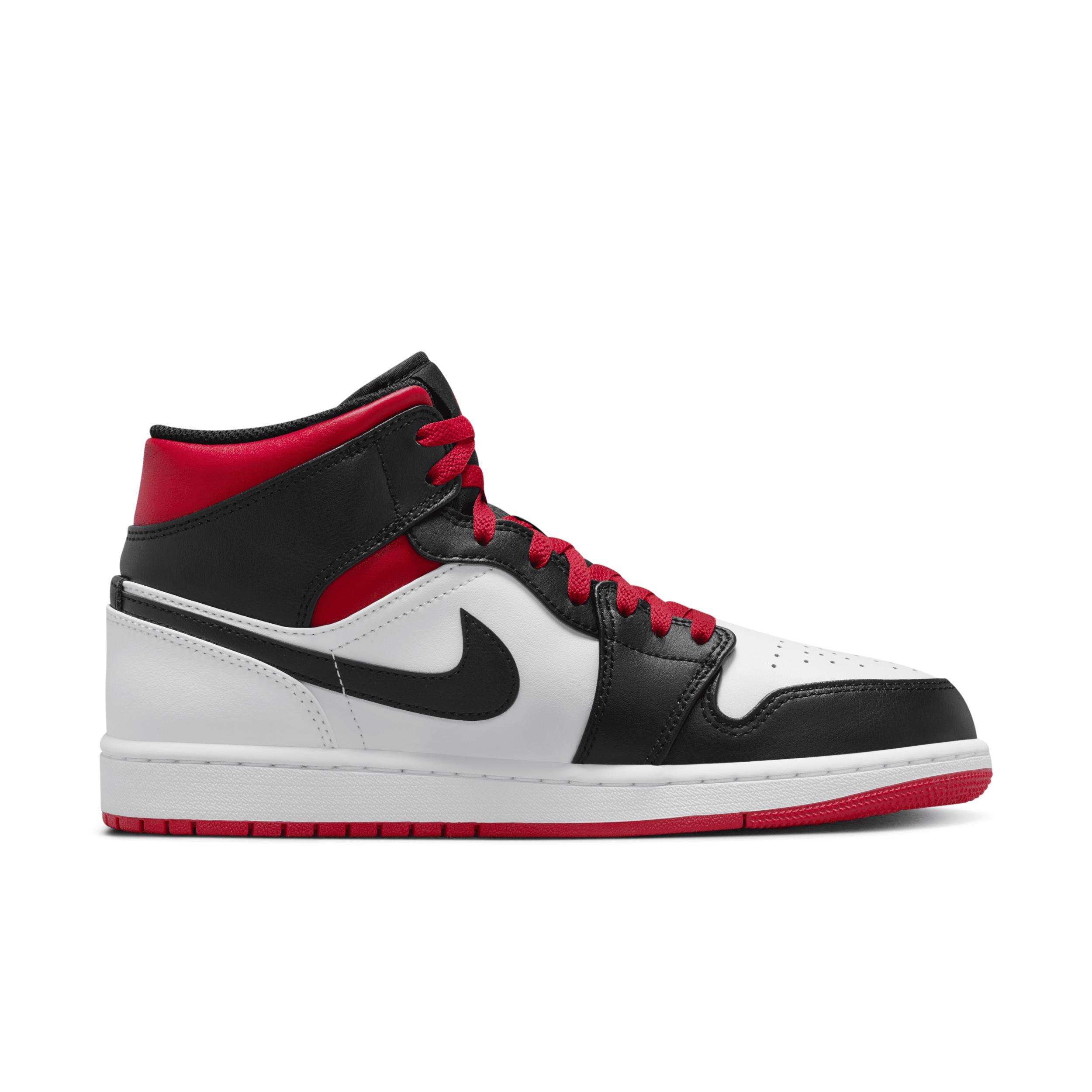 Jordan Mens AJ 1 Mid - Basketball Shoes Black/White/Red Product Image