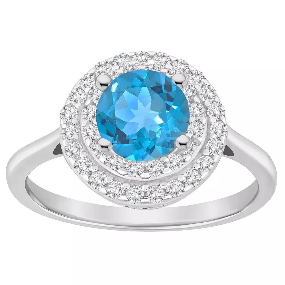 Celebration Gems Sterling Silver Round-Cut Garnet & White Topaz Double Halo Ring, Women's, Size: 7 Product Image