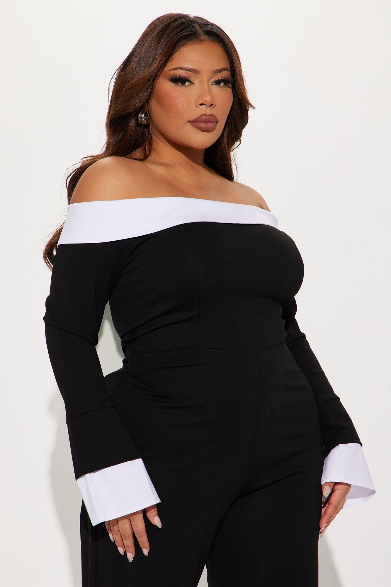 Alice Off Shoulder Jumpsuit - Black/White Product Image