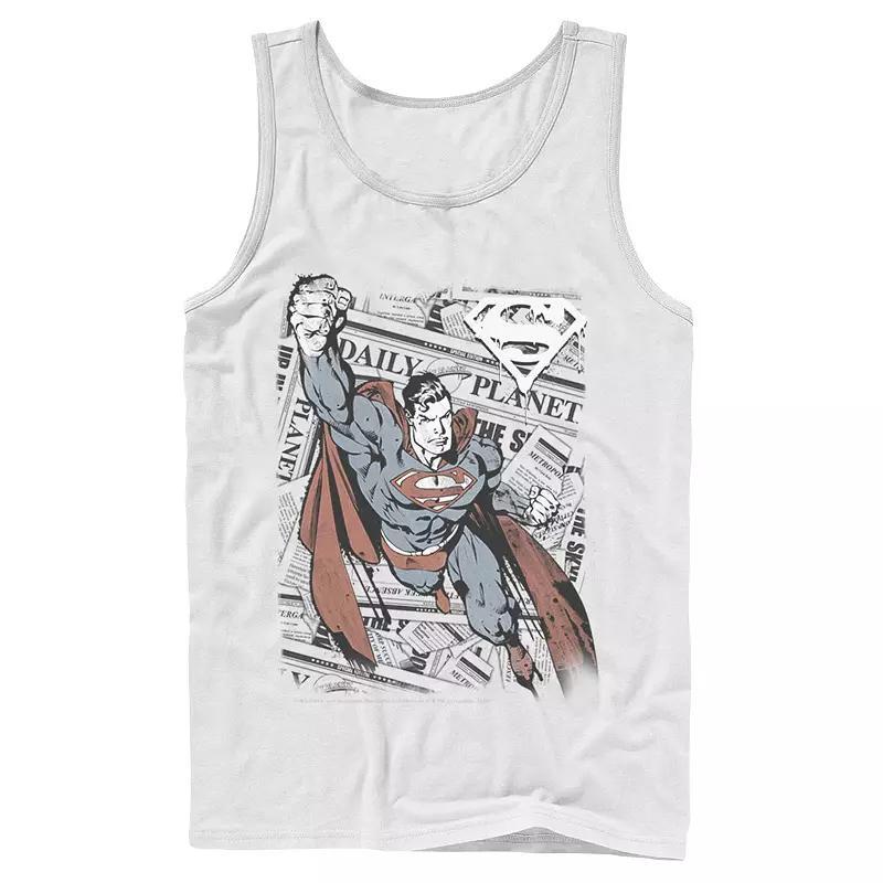 Men's DC Comics Superman Daily Planet Background Poster Tank Top, Size: Large, White Product Image