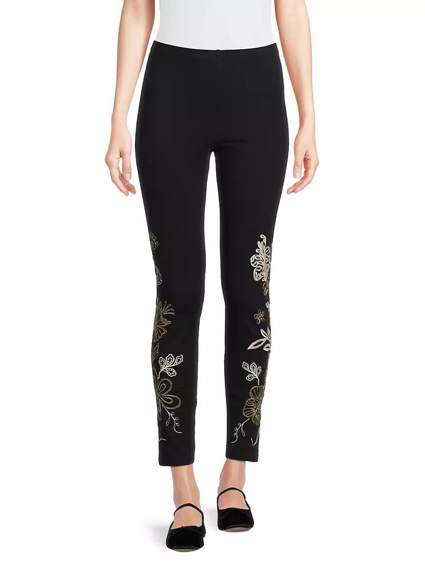 Adelaide Floral-Embroidered Cotton Leggings Product Image