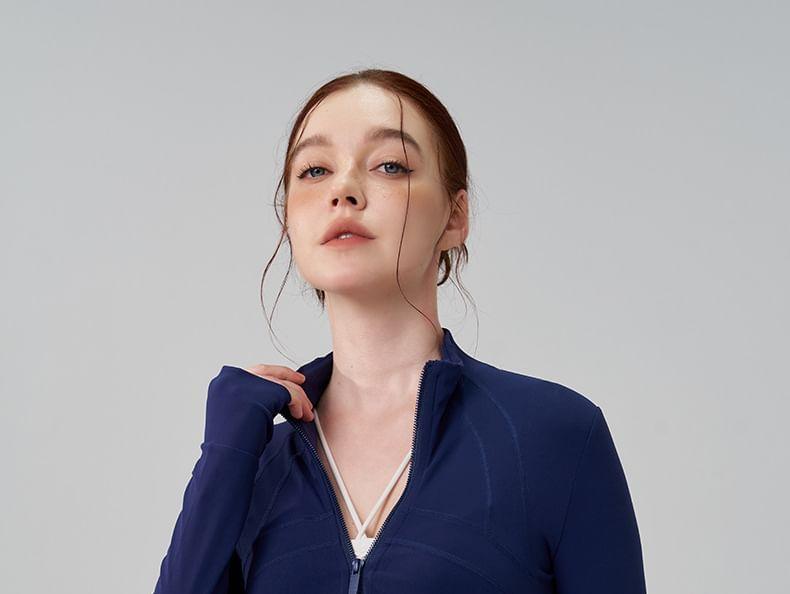 Stand Collar Plain Sport Zip Jacket Product Image