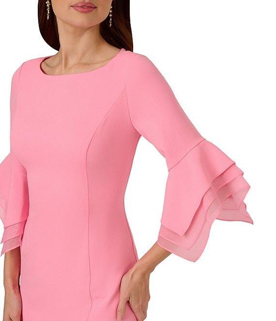 Adrianna Papell Stretch Crepe 3/4 Bell Sleeve Boat Neck Sheath Dress Product Image