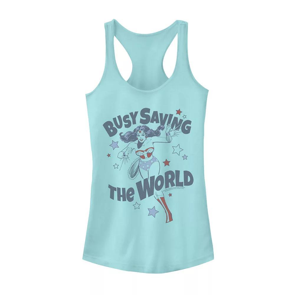 Juniors' DC Comics Wonder Woman "Busy Saving The World" Tank Top, Girl's, Size: Medium, Cancun Product Image