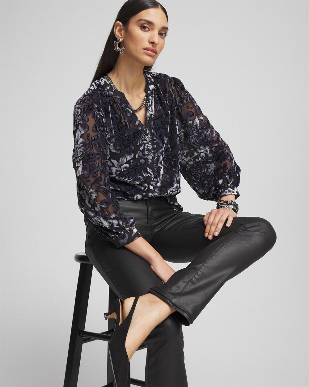 Velvet Blouson Sleeve Blouse Product Image