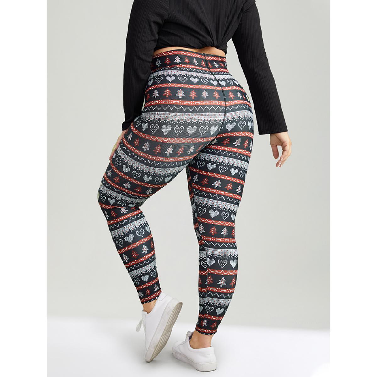 Plus Size Christmas Print Mid Rise Skinny Leggings Women BlackFlower Casual High stretch Skinny Mid Rise Festival-Christmas Leggings BloomChic 26/4X Product Image