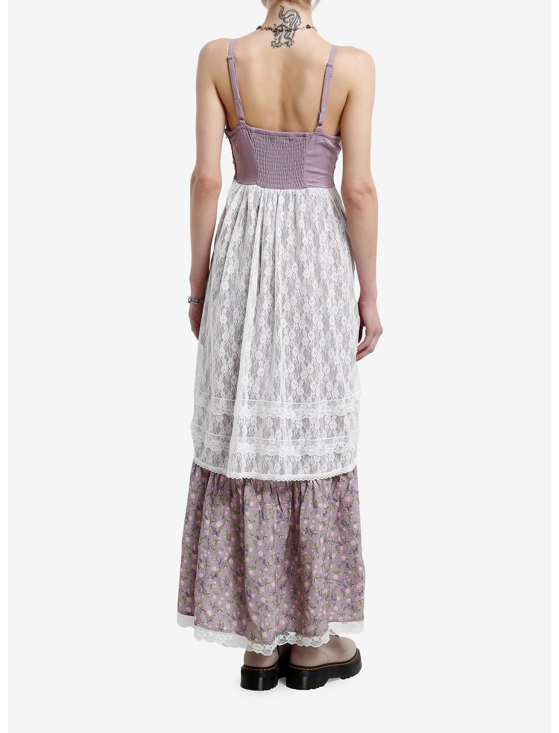 Thorn & Fable Lavender White Lace Floral Maxi Dress Product Image
