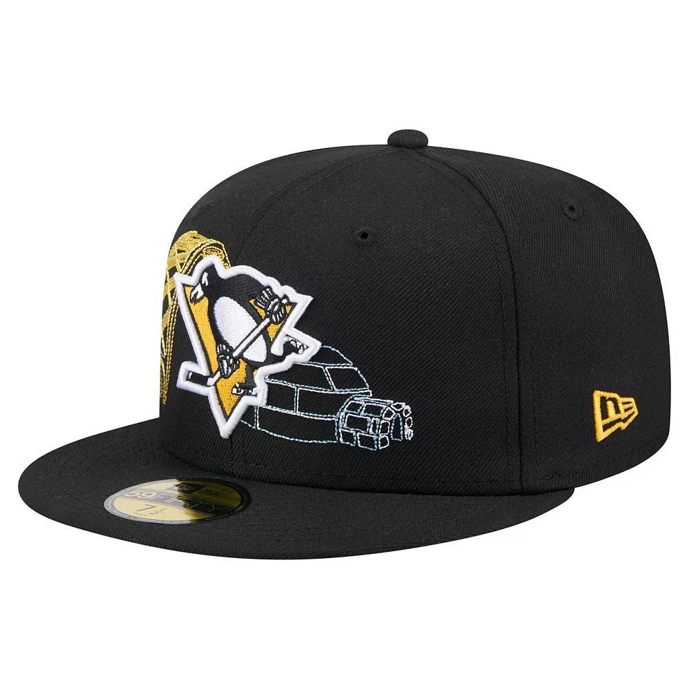 Men's New Era Black Pittsburgh Penguins State Stitch 59FIFTY Fitted Hat, Size: 7 1/4 Product Image