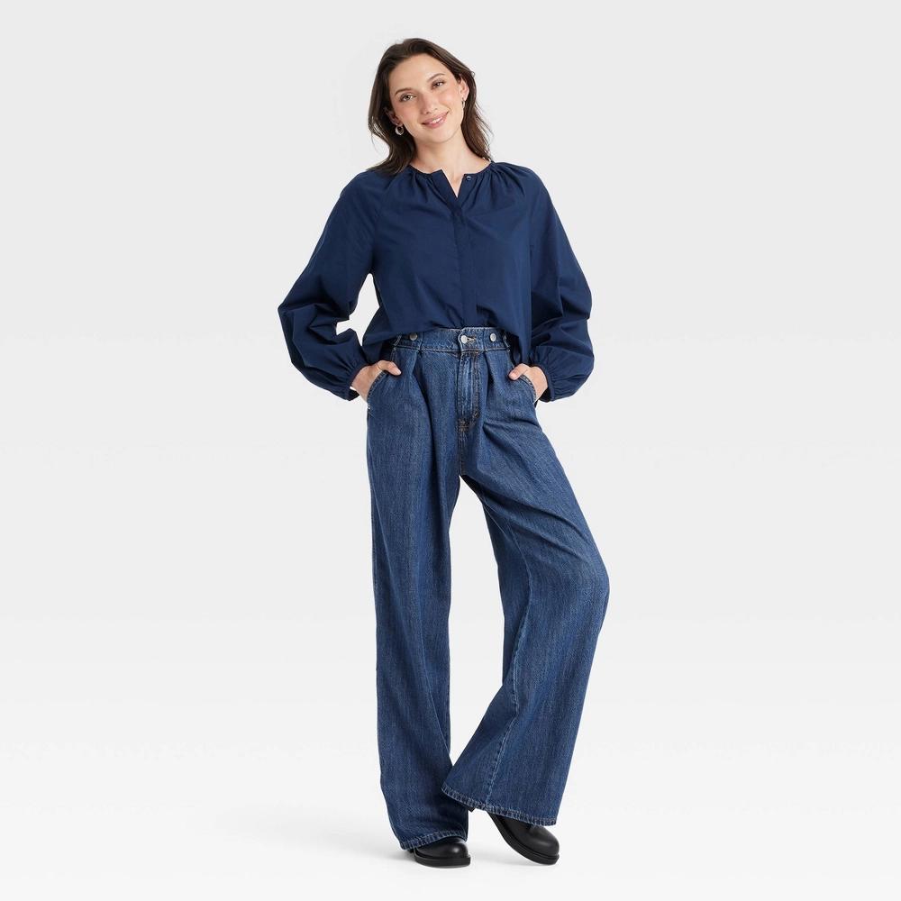 Womens Balloon Long Sleeve Blouse - Universal Thread Navy Blue M Product Image