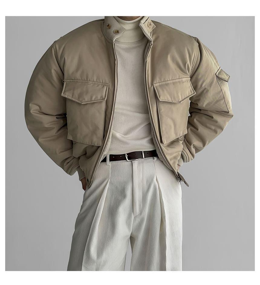 Stand Collar Plain Zip Up Puffer Jacket Product Image