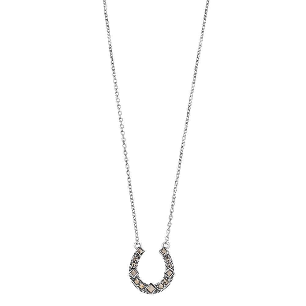 Lavish by TJM Sterling Silver Marcasite Lucky Horse Shoe Pendant Necklace, Women's, Size: 18" Product Image