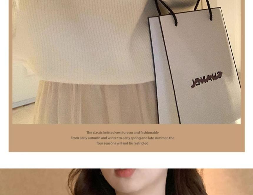Mock Neck Plain Ruffle Trim Ribbed Knitted Sweater Product Image
