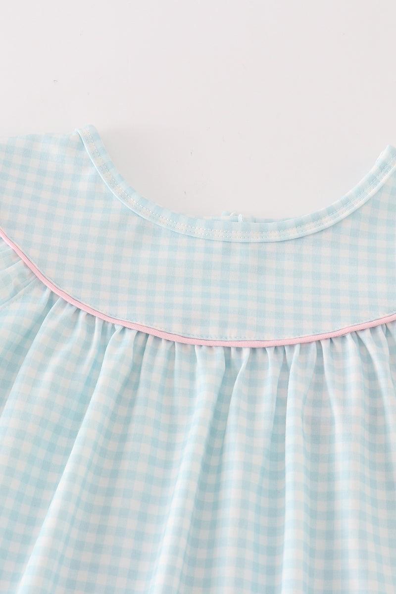 Blue pumpkin applique plaid dress Product Image