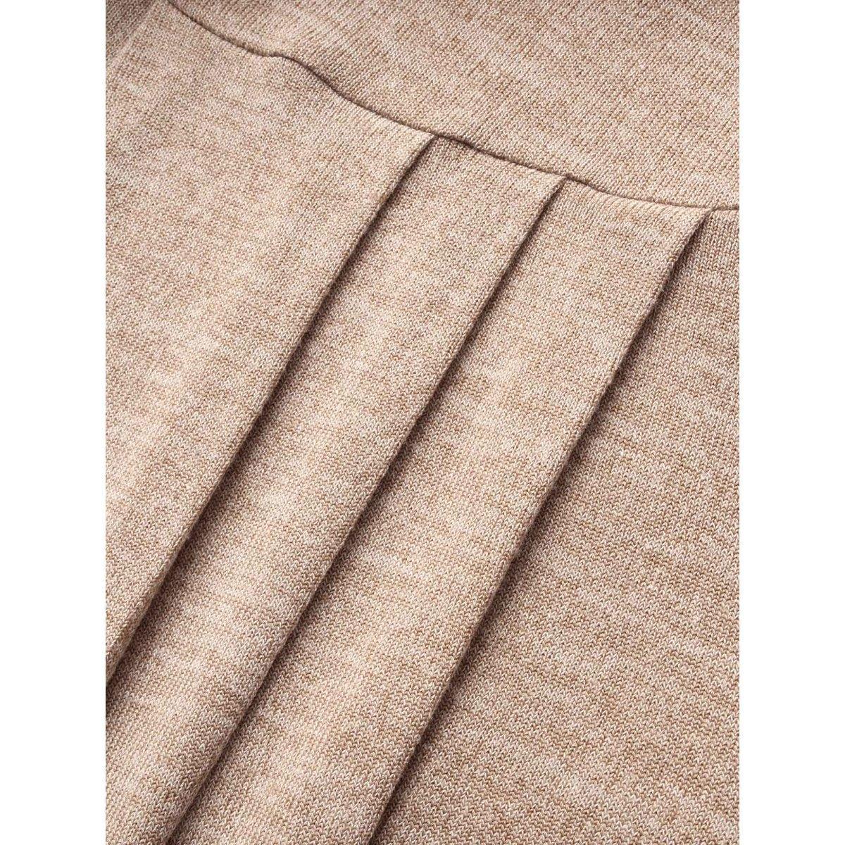 Plus Size Round Neck Heather Pleated T-shirt LightBrown Women Elegant Pleated Round Neck Loose Everyday T-shirts BloomChic 26/4X Product Image
