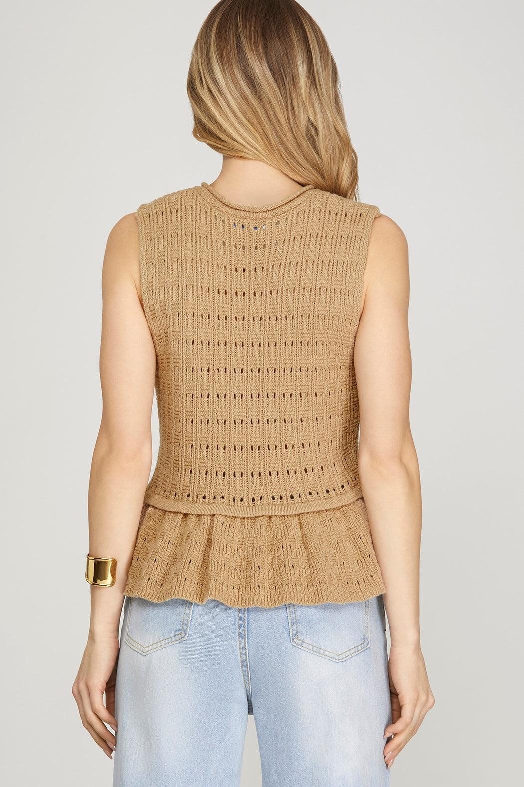 Front Tie Ruffled Sweater Vest Product Image