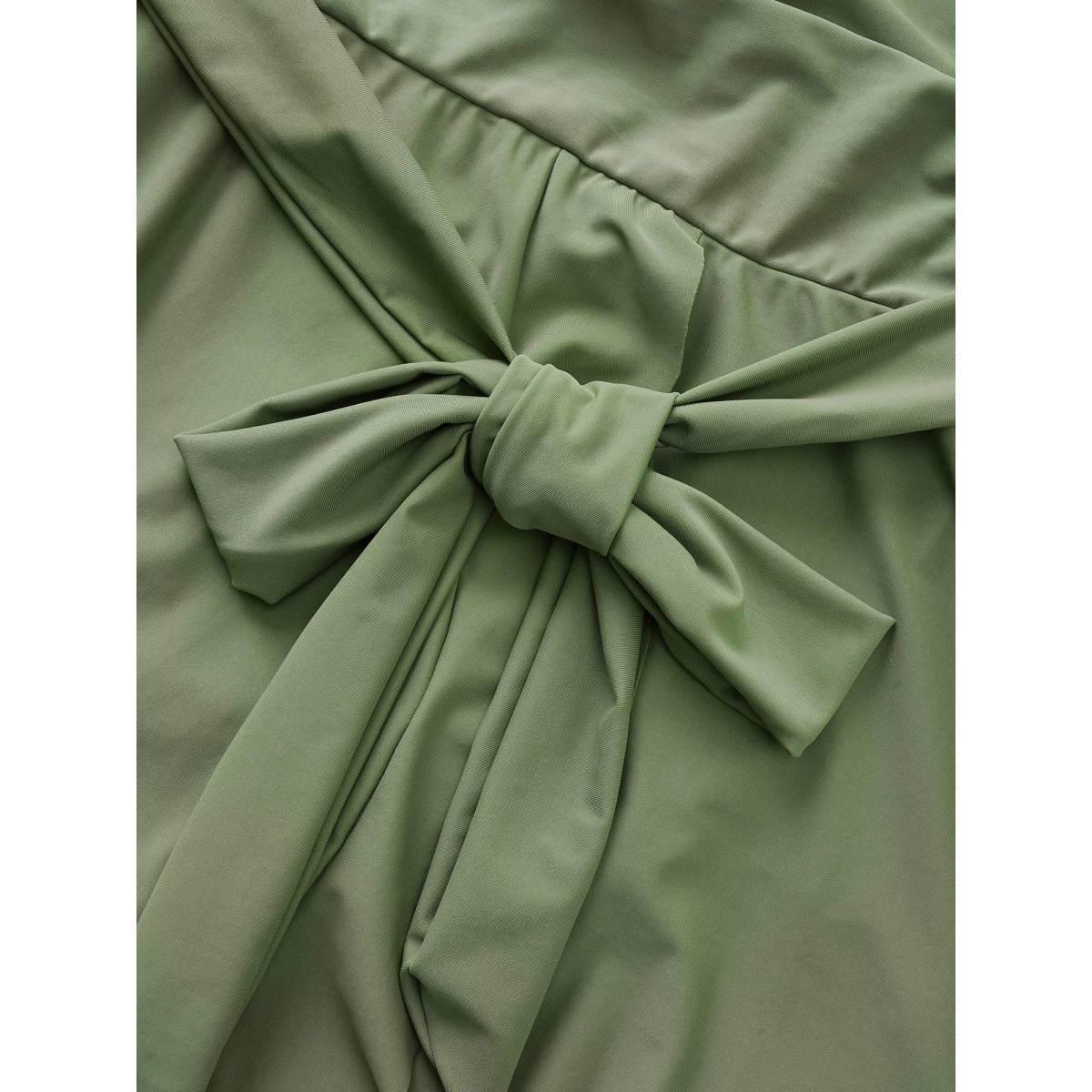 Plus Size Plain Ties Wrap Flutters Swim Dress Women's Swimwear Moss Beach Bodycon Overlap Collar High stretch Curve Swim Dresses BloomChic 28/5X Product Image