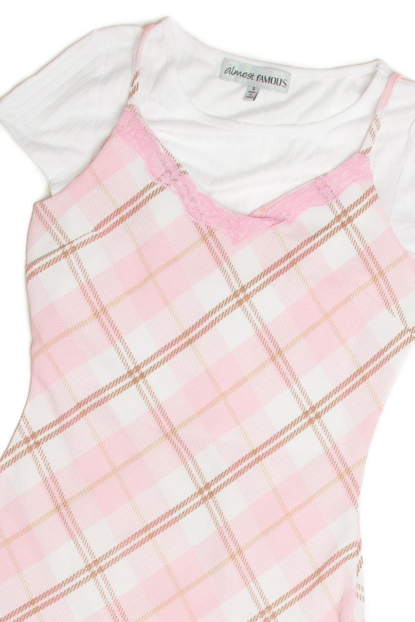 Two Piece Tee & Plaid Cami Dress Product Image