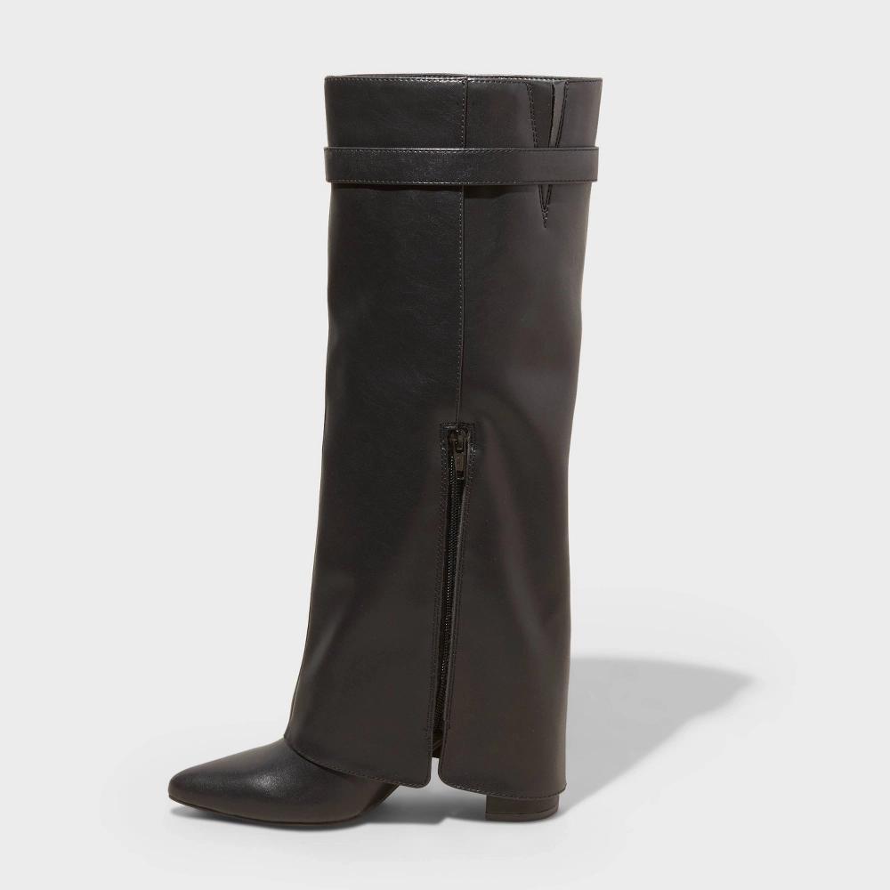 Womens Tambra Fold Over Tall Boots - A New Day Black 6 Product Image