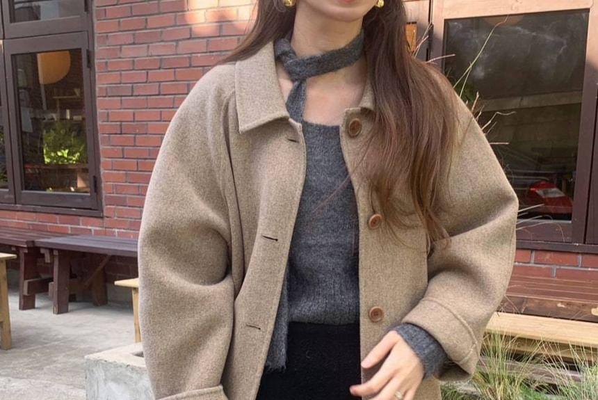Collared Plain Button Coat Product Image