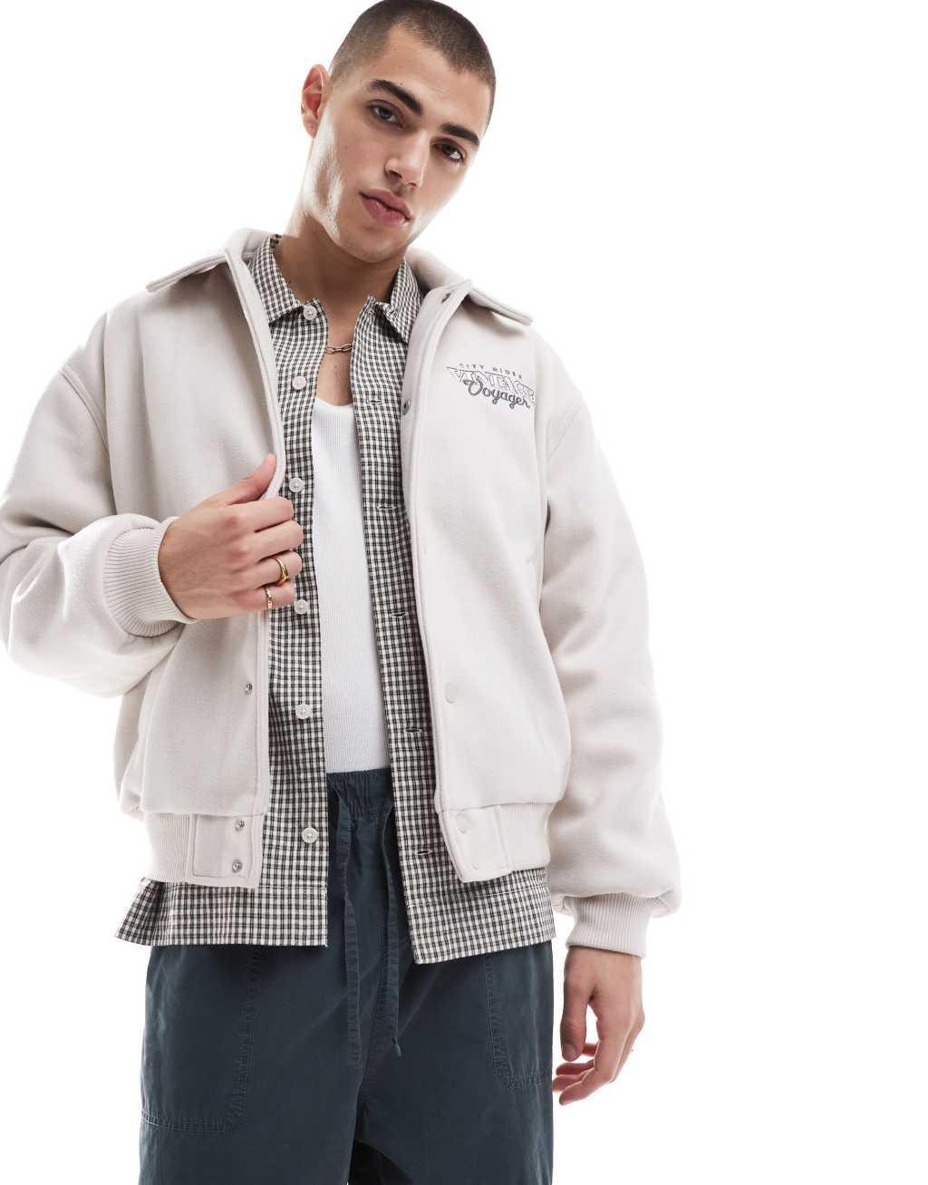 Bershka harrington jacket in ecru Product Image