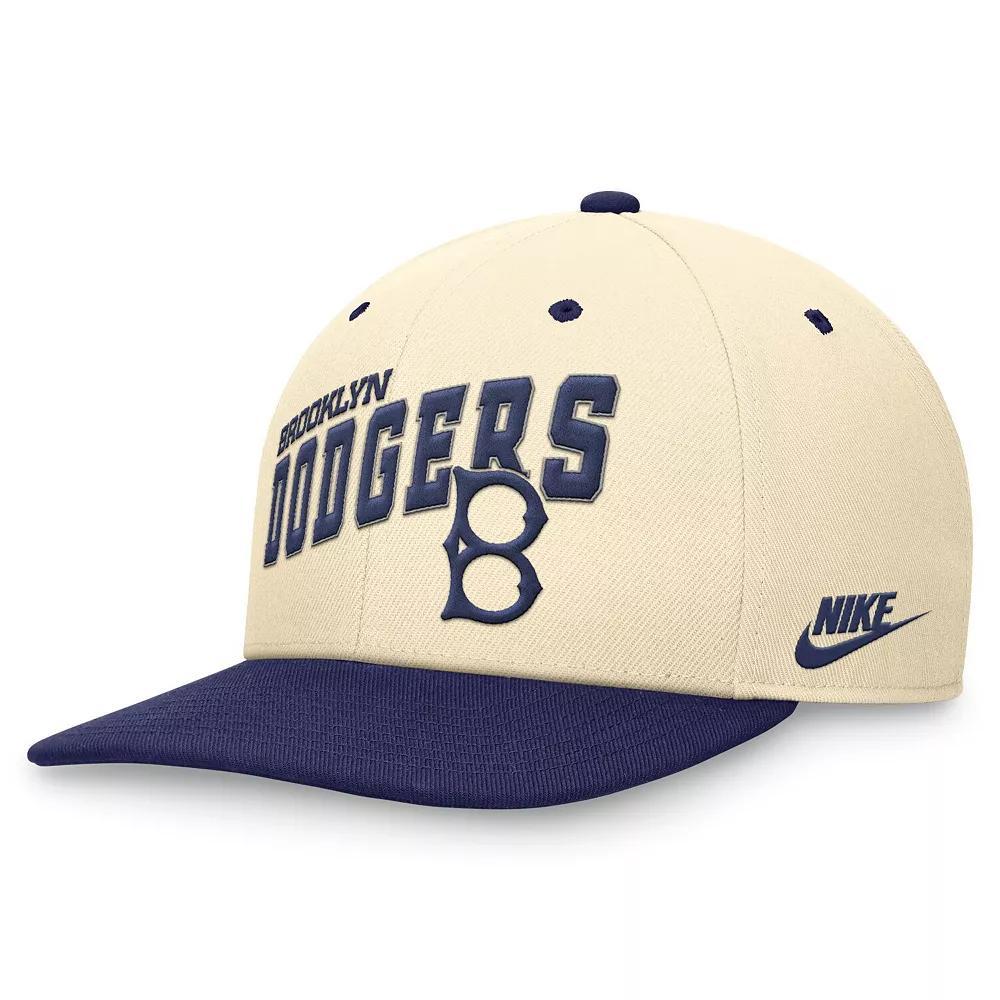 Men's Nike Cream/Royal Brooklyn Dodgers Rewind Cooperstown Collection Performance Snapback Hat, Size: Medium/Large, Mlb Beige Product Image