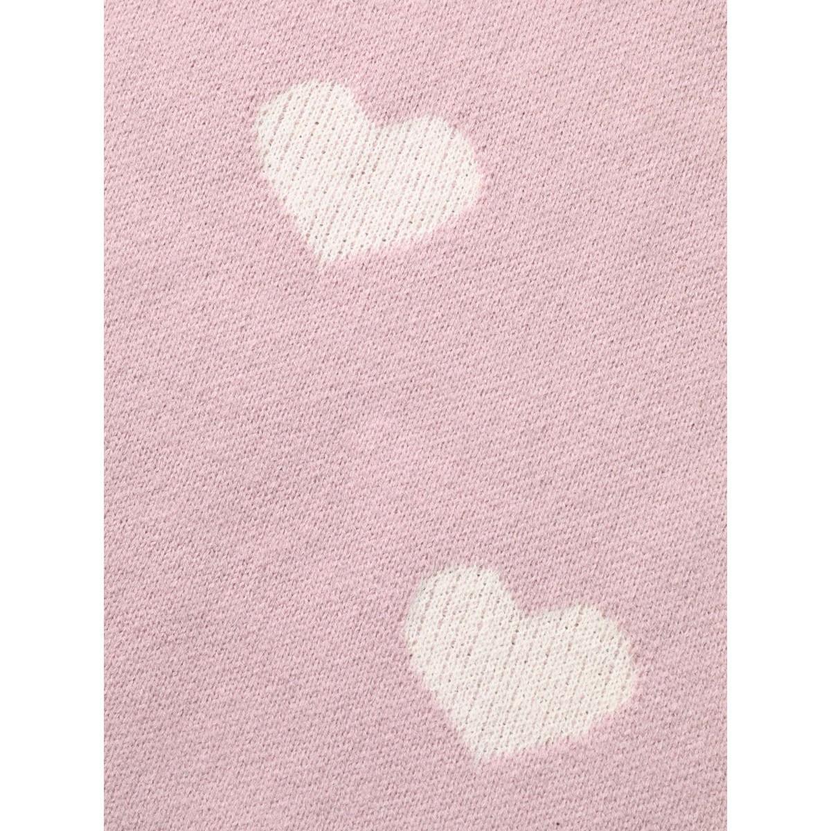 Plus Size Heart Jacquard Contrast Ribbed Hem Pullover Lightpink Women Casual Loose Long Sleeve Round Neck Everyday Pullovers BloomChic 14-16/1X Product Image