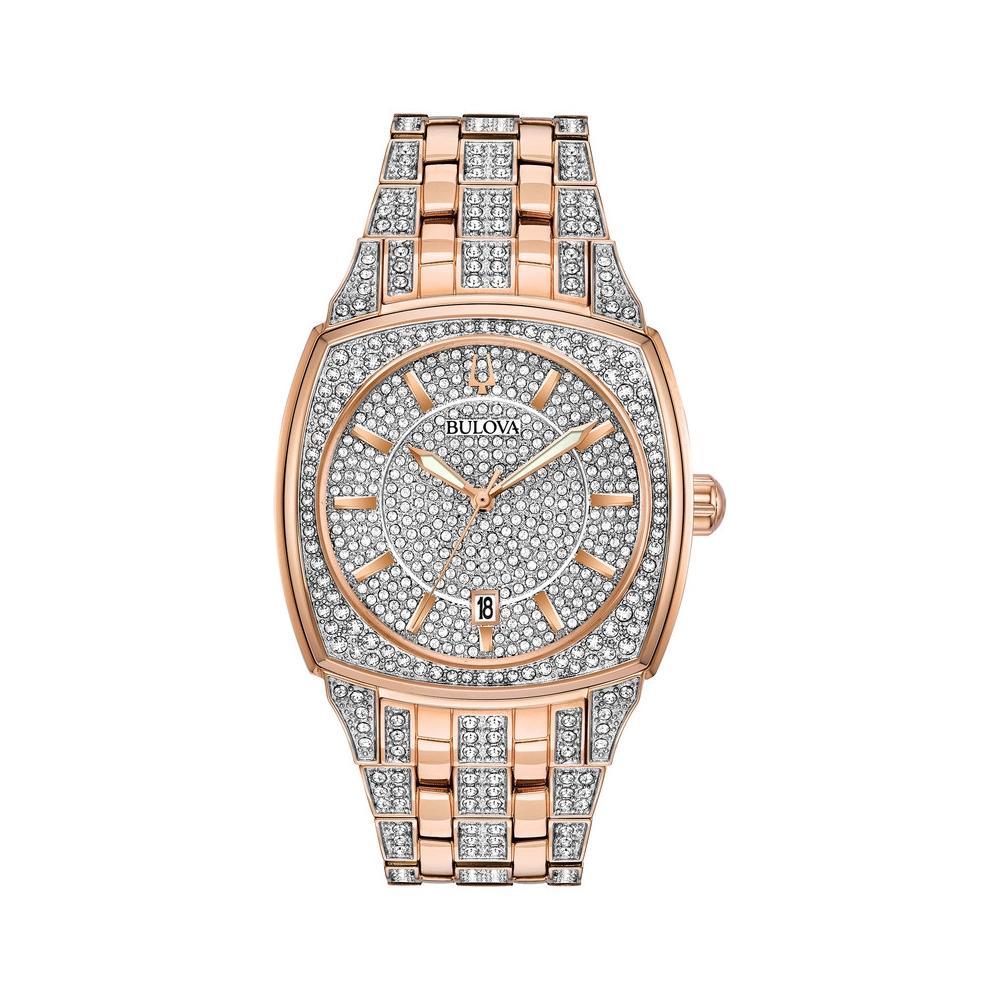 Bulova Men's Crystal Watch, Pave Dial - 96B296, Silver Tone Product Image