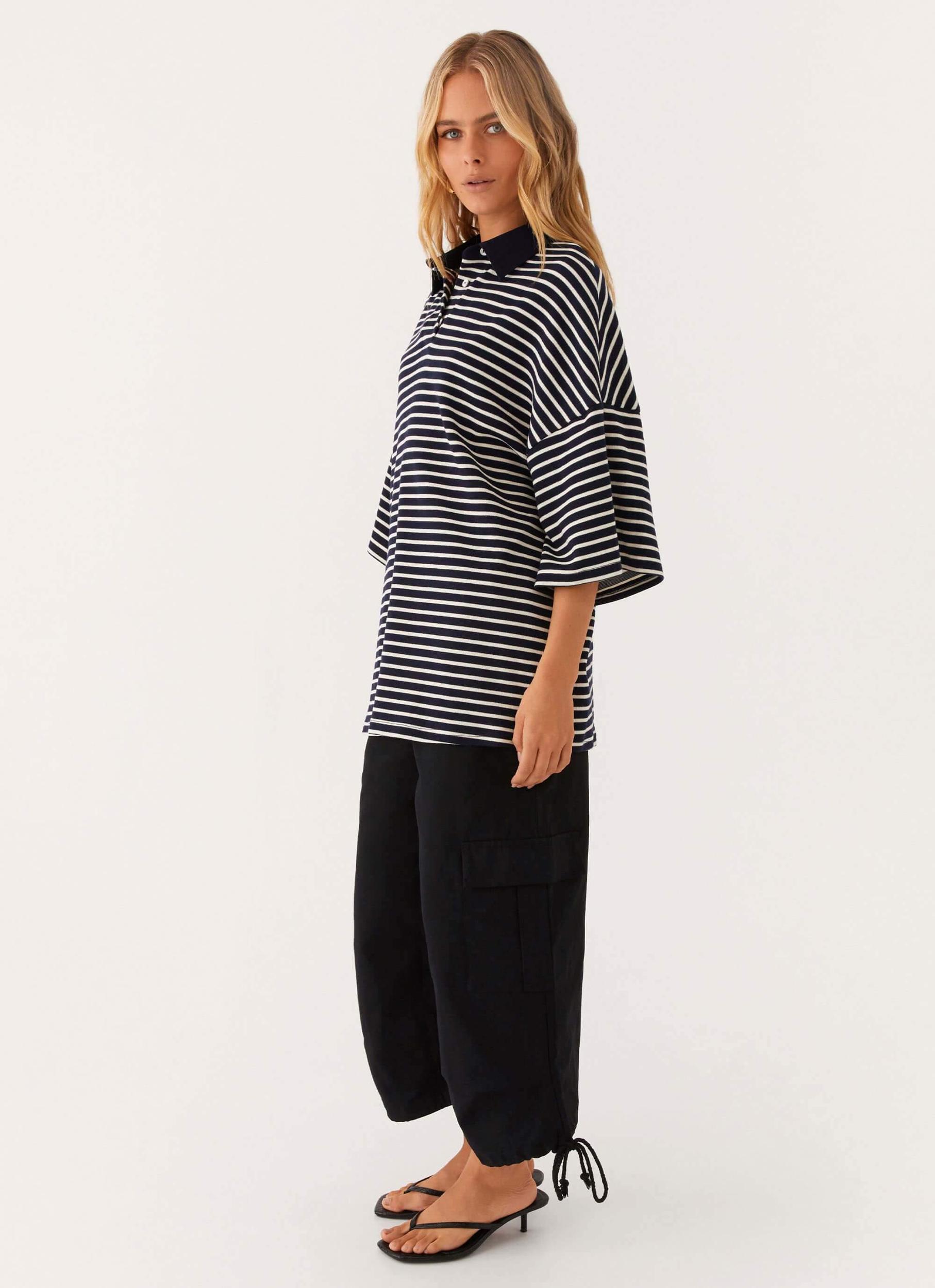 Undefeated Oversized Polo Top - Stripe Product Image