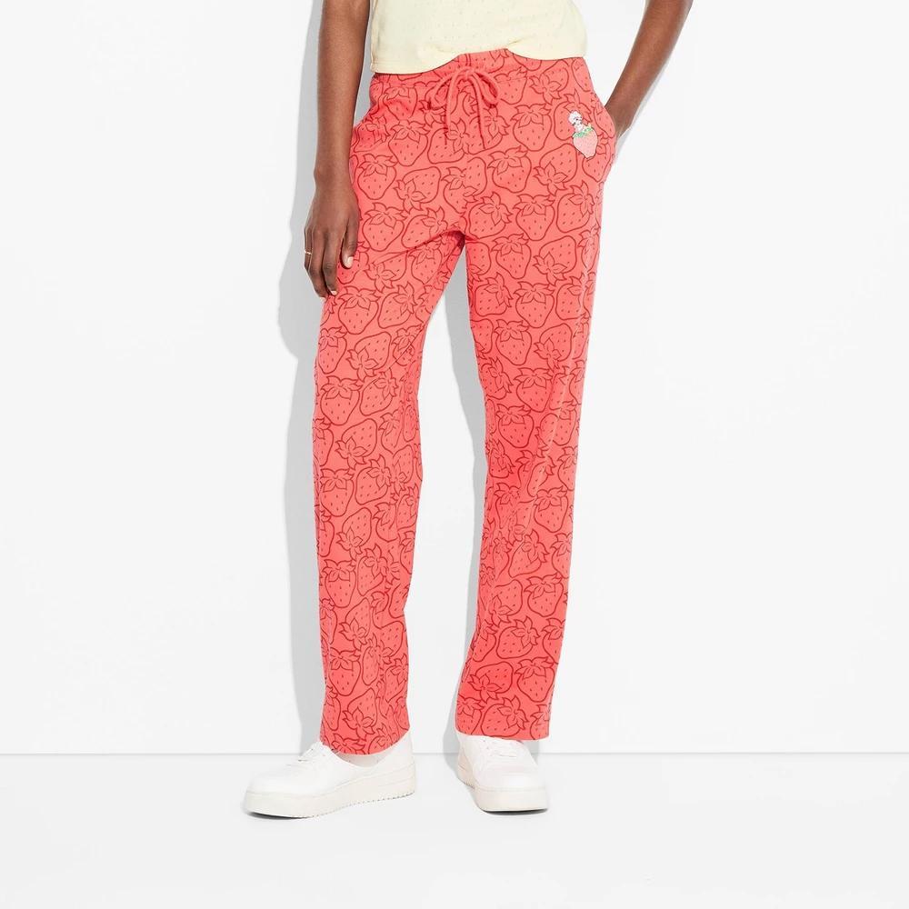 Women's Strawberry Shortcake Graphic Lounge Pants - Red XXS: Cotton-Polyester Blend, Lightweight Jersey, Pull-On Style, Side Pocket Product Image