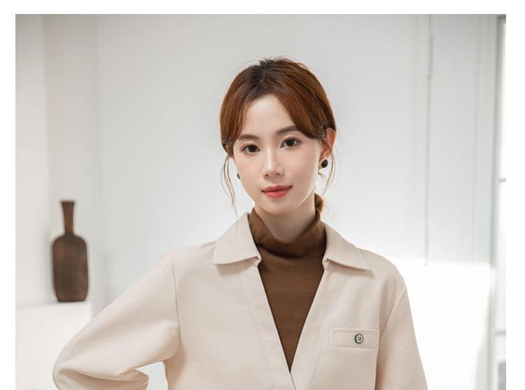 Long Sleeve Mock Neck Two Tone Mock Two Piece Shirt Product Image