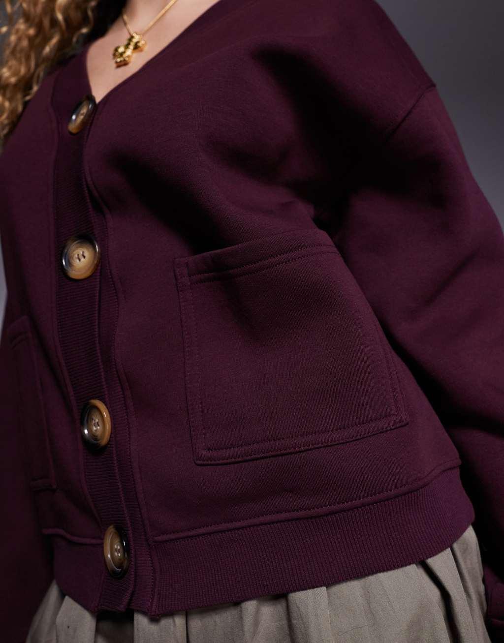 River Island V neck cardigan in burgundy Product Image