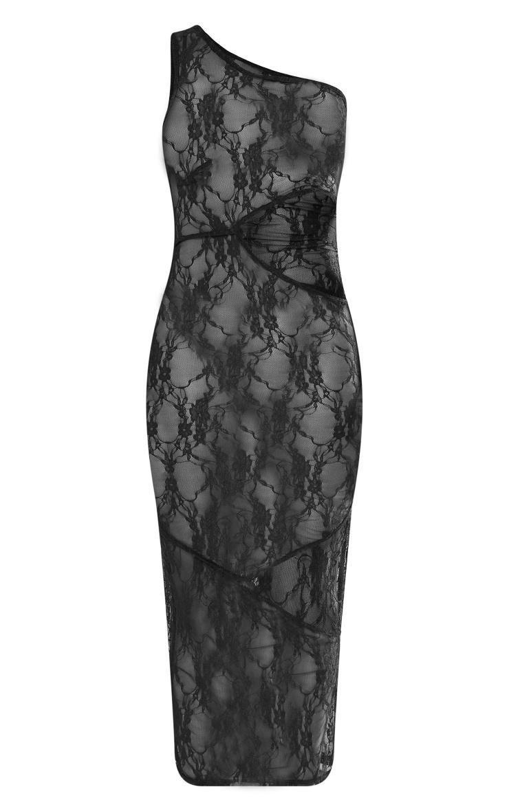 Black Sheer Lace One Shoulder Multi Cut Out Midaxi Dress Product Image