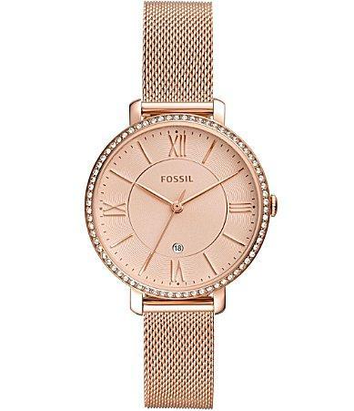 Fossil Jacqueline Three-Hand Rose Gold-Tone Mesh Stainless Steel Watch Product Image